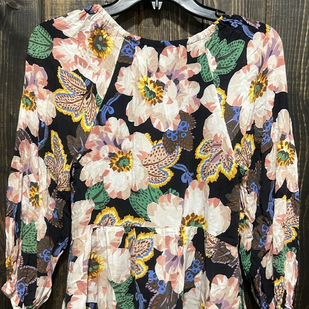 By Anthropologie Floral Tiered Tunic Dress XS V-neck Boho Chic Cottage Garden - Picture 7 of 10